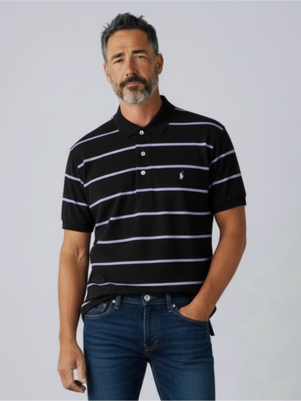 Polo Golf Ralph Lauren Men's Striped Polo Shirt Black Purple Size Medium